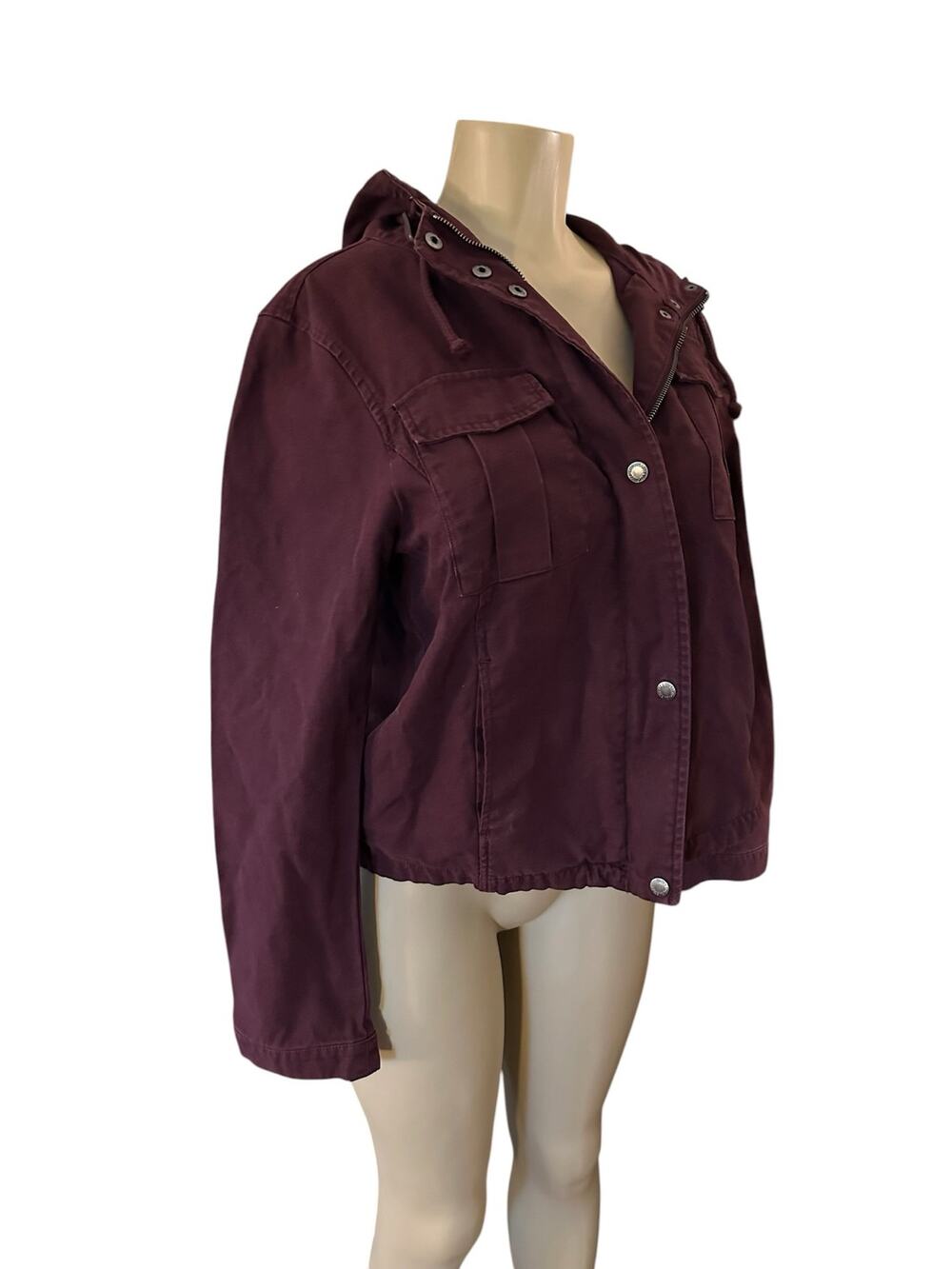 Women M Levi Strauss Levi's Shorty Swing Coat Plum Zip Jacket Hooded Cotton
